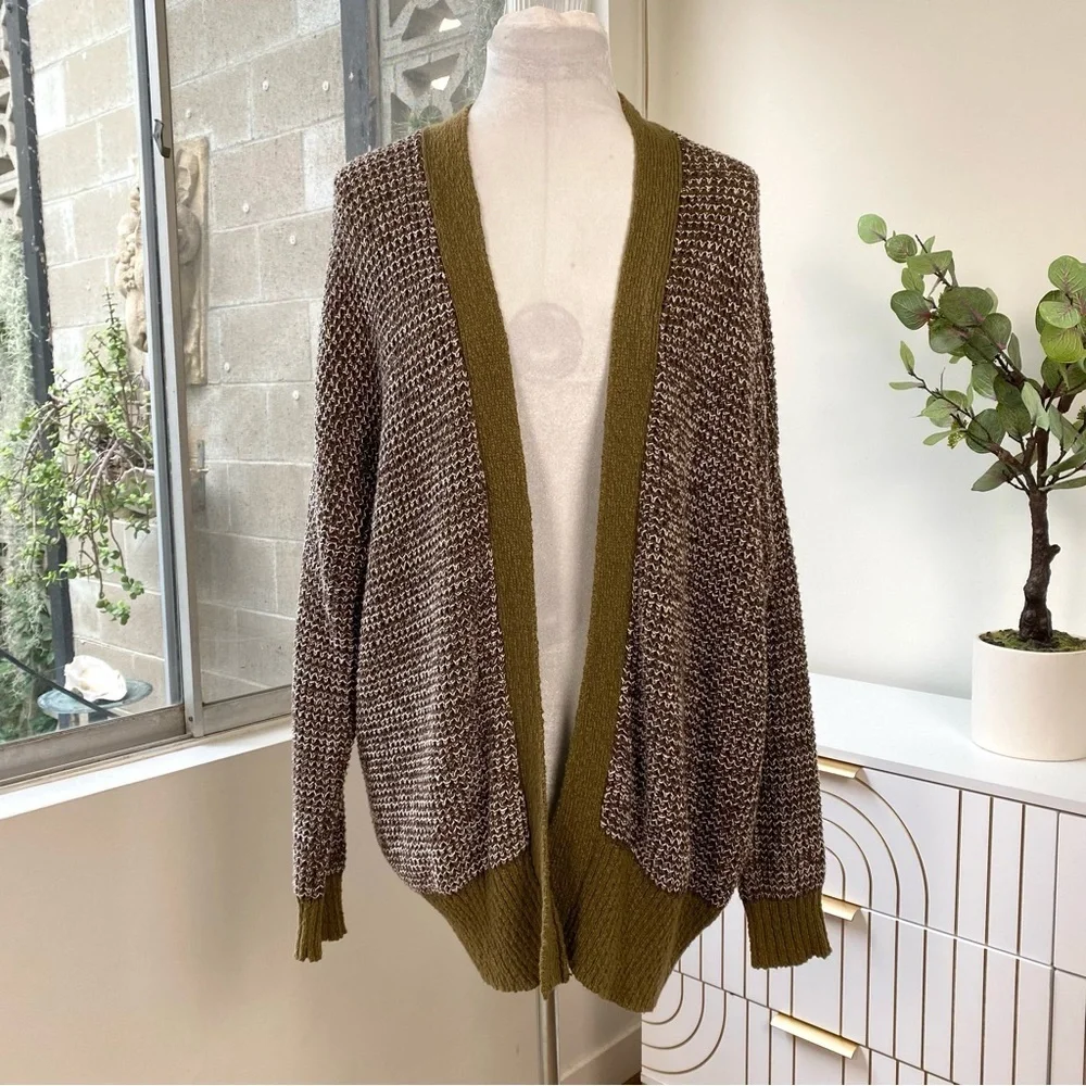 Urban Outfitters Textured Knit Open-Front Cardigan in Olive & Brown, Size S